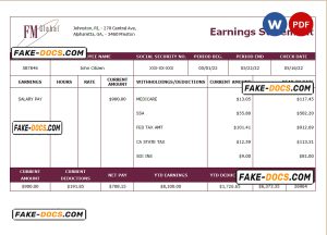 USA insurance company earning statement template in Word and PDF format