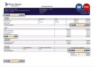 USA insurance company earning statement template in Word and PDF format, version 2