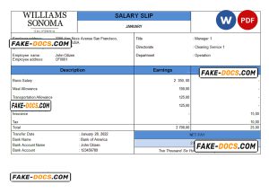 USA retail company employee sheet template in Word and PDF format, version 2