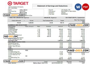 USA Target retail company pay stub Word and PDF template