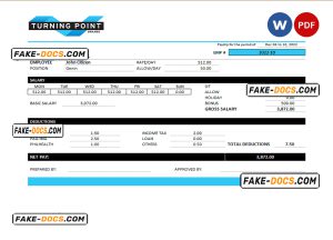 USA Turning Point Brands tobacco company pay stub Word and PDF template