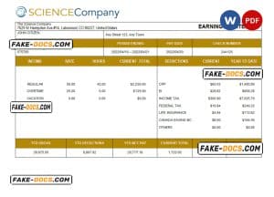USA The Science Company science company pay stub Word and PDF template