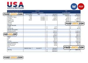 USA Waste & Recycling recycling company pay stub Word and PDF template