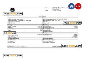 USA Wynn Resorts hospitality company pay stub Word and PDF template
