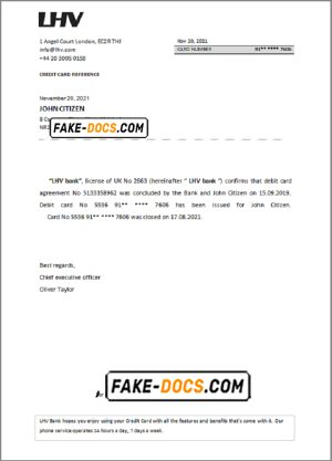 United Kingdom LHV bank account closure reference letter template in Word and PDF format