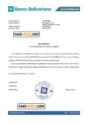 Ecuador Banco Bolivariano bank account balance reference letter template in Word and PDF format