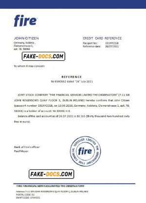 Germany Fire bank account balance reference letter template in Word and PDF format