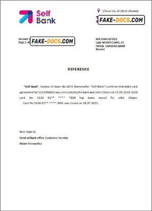 Spain Self Bank bank account closure reference letter template in Word and PDF format