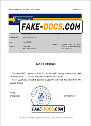 UAE Emirates NBD bank account balance reference letter template in Word and PDF format