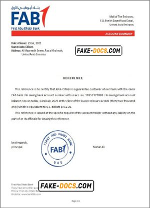 UAE FAB bank account balance reference letter template in Word and PDF format