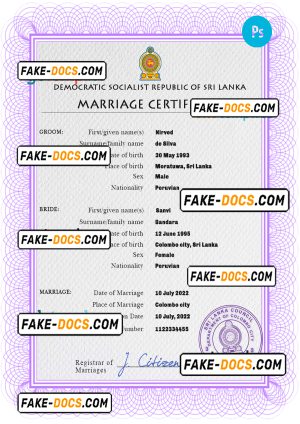 Sri Lanka marriage certificate PSD template, completely editable