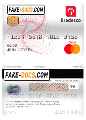 Brazil Bradesco bank mastercard debit card template in PSD format, fully editable