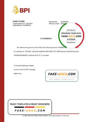 Philippines BPI bank account closure reference letter template in Word and PDF format