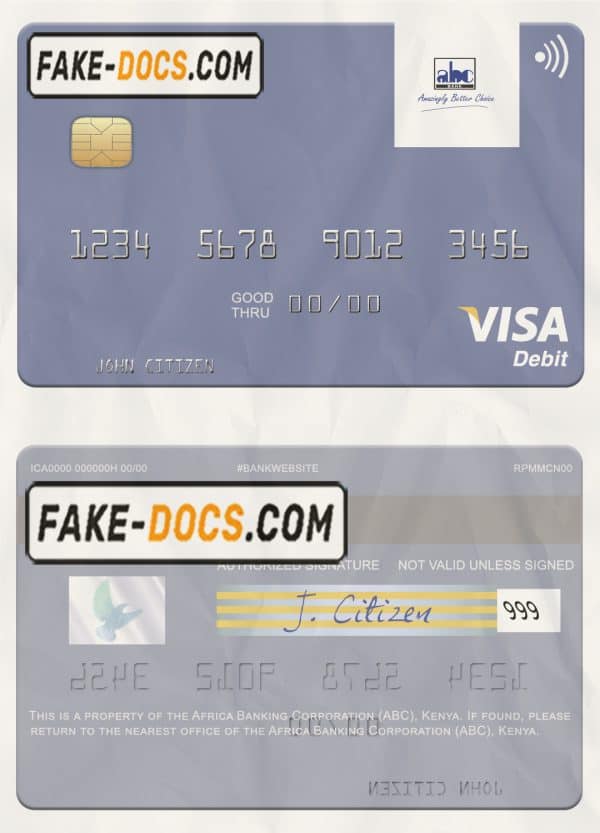 Africa Banking Corporation (ABC) Kenya visa card fully editable template in PSD format