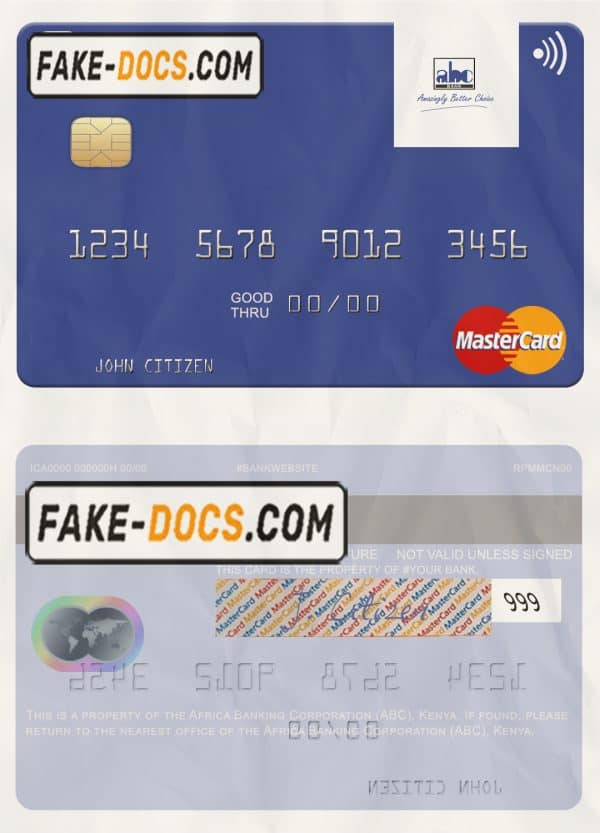 Africa Banking Corporation (ABC) Kenya mastercard fully editable template in PSD format