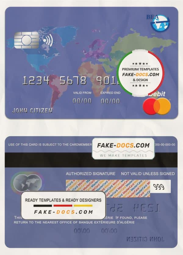 Algeria banque extérieure mastercard template in PSD format, fully editable