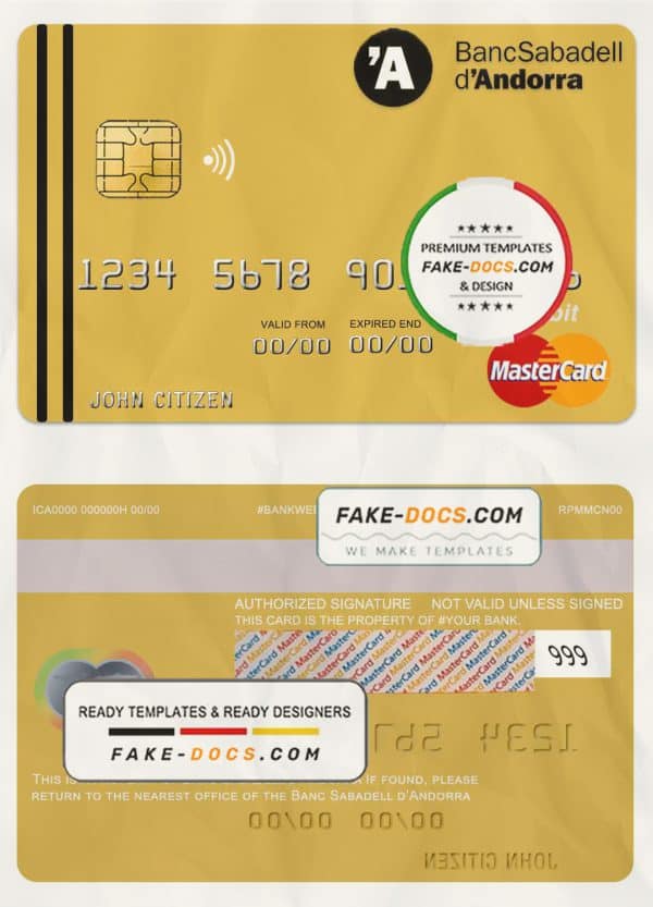 Andorra Bank Sabadell mastercard template in PSD format, fully editable