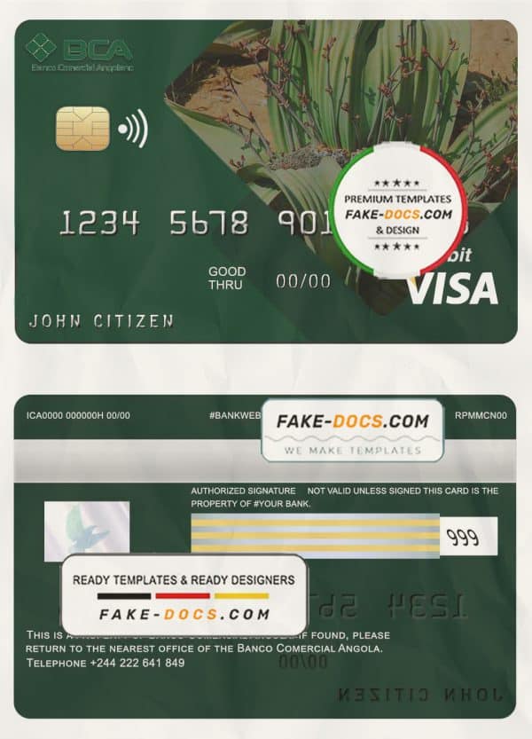 Angola Comercial Bank visa card debit card template in PSD format, fully editable
