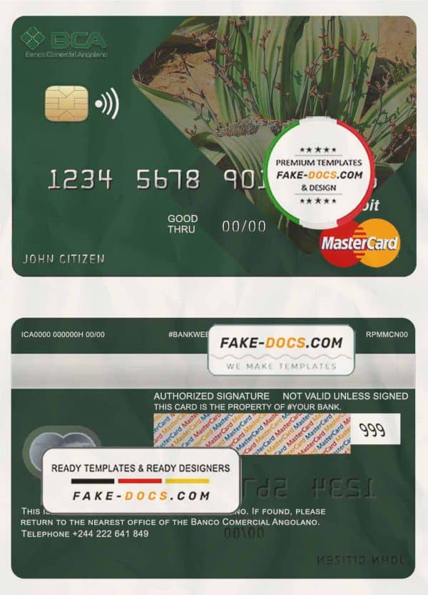 Angola Comercial Bank mastercard template in PSD format, fully editable