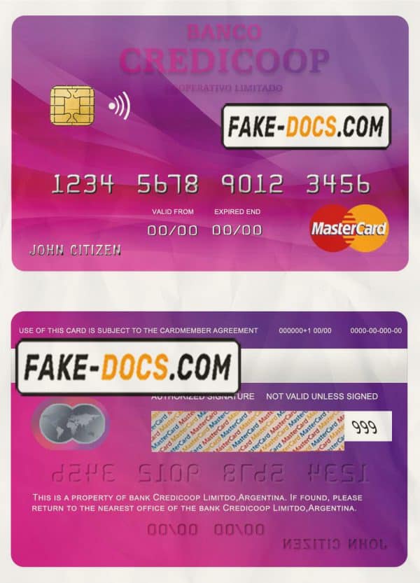 Argentina bank Credicoop bank mastercard credit card template in PSD format, fully editable