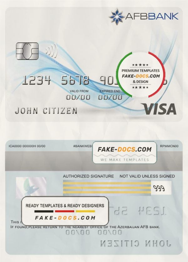 Azerbaijan AFB bank visa card template in PSD format, fully editable
