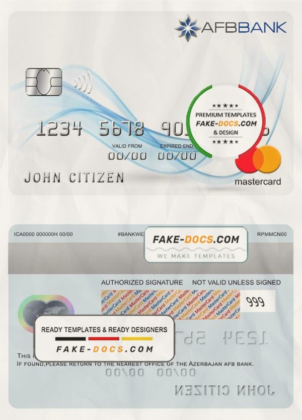 Azerbaijan AFB bank mastercard template in PSD format, fully editable