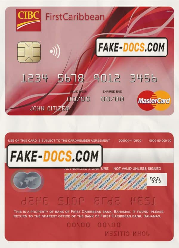 Bahamas First Caribbean bank mastercard credit card template in PSD format, fully editable