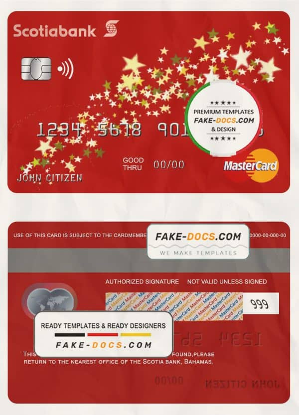 Bahamas Scotia bank mastercard template in PSD format, fully editable