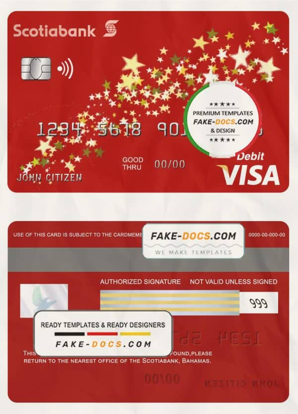 Bahamas Scotia bank visa debit card template in PSD format, fully editable