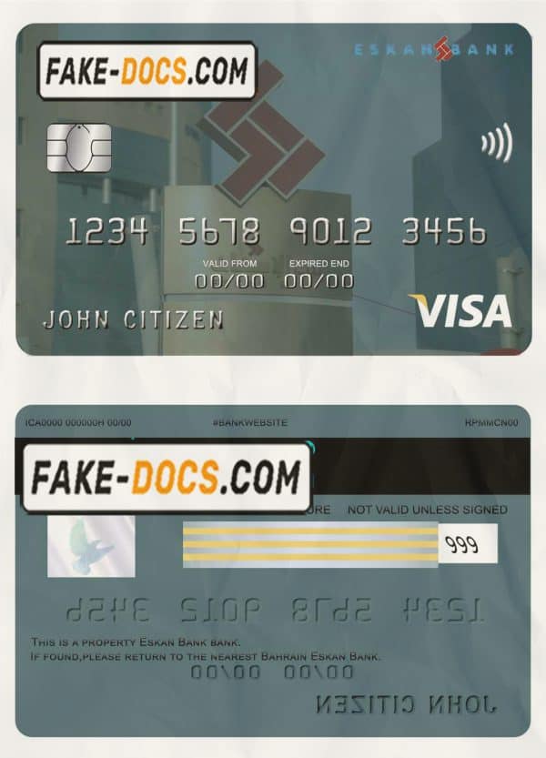 Bahrain Eskan bank visa card template in PSD format, fully editable