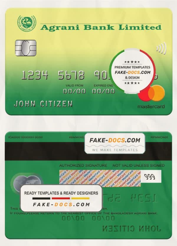 Bangladesh Agrani bank mastercard template in PSD format, fully editable