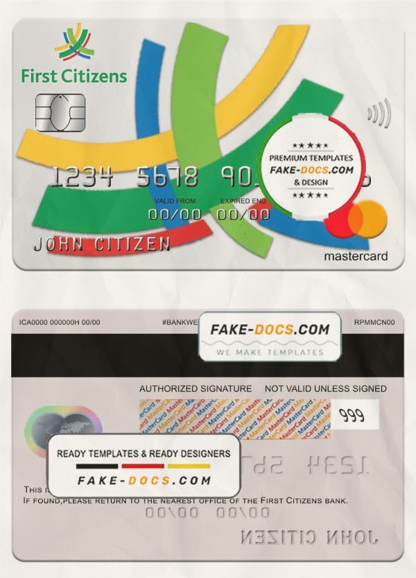 Barbados first Citizens bank mastercard template in PSD format, fully editable