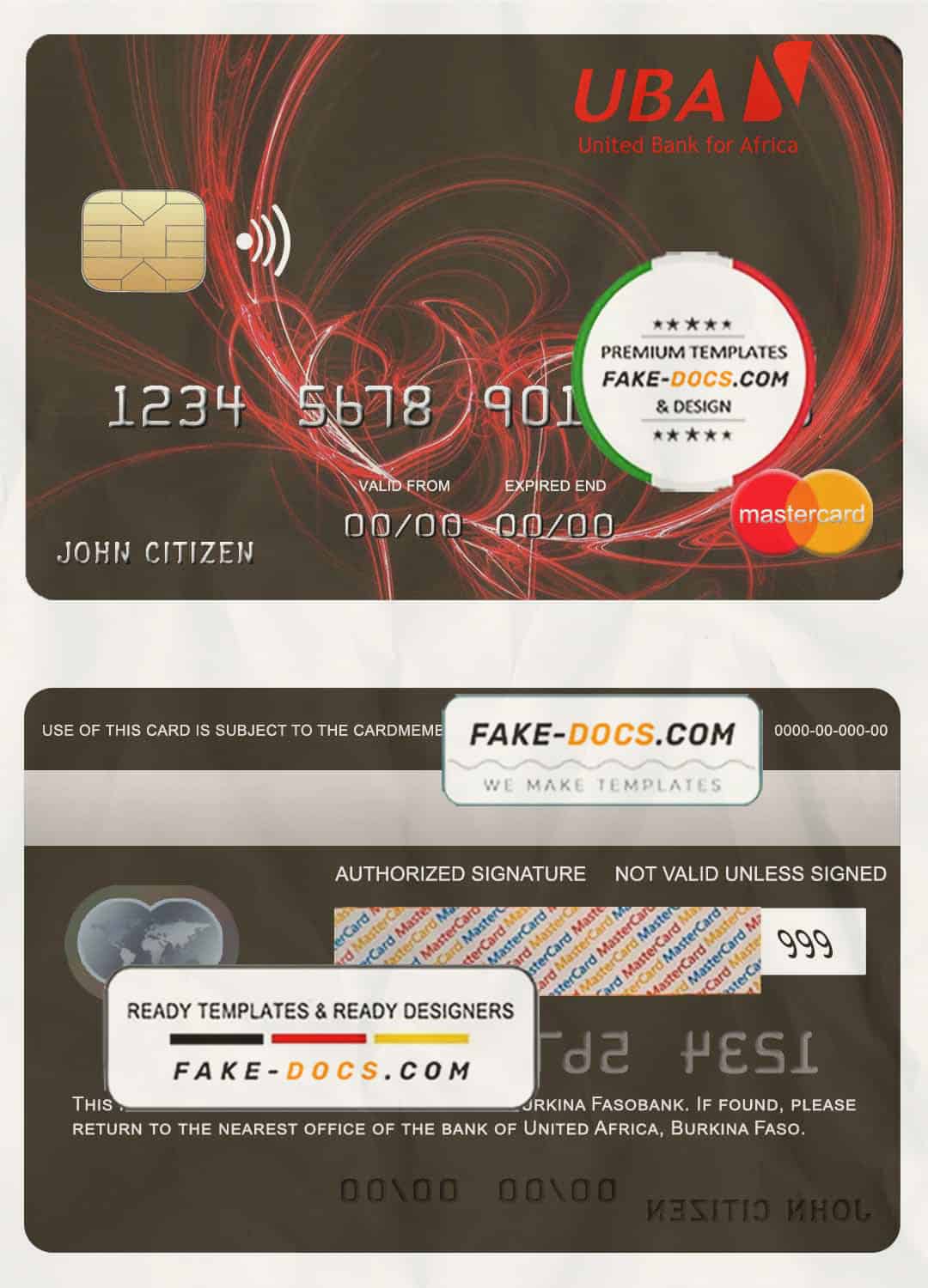 Burkina Faso United bank for Africa mastercard credit card template in PSD format Burkina Faso United bank for Africa mastercard credit card template in PSD format