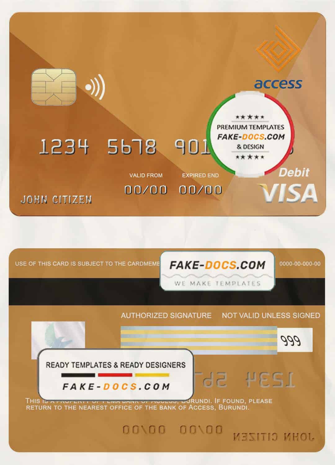 Burundi Access bank visa credit card template in PSD format, fully editable Burundi Access bank visa credit card template in PSD format, fully editable