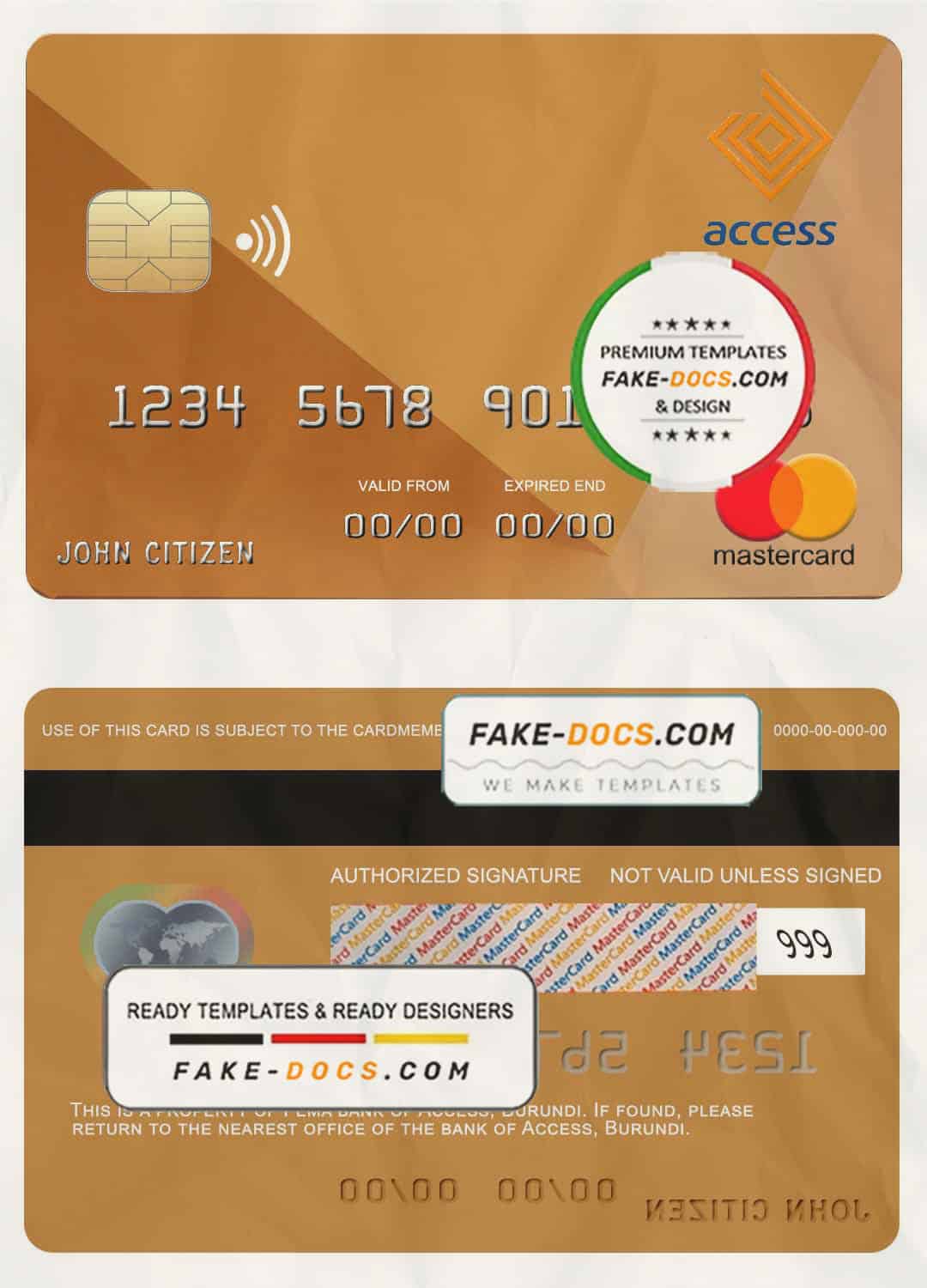 Burundi Access bank mastercard credit card template in PSD format, fully editable Burundi Access bank mastercard credit card template in PSD format, fully editable