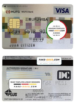 Japan MUFG bank visa card, fully editable template in PSD format Japan MUFG bank visa card, fully editable template in PSD format