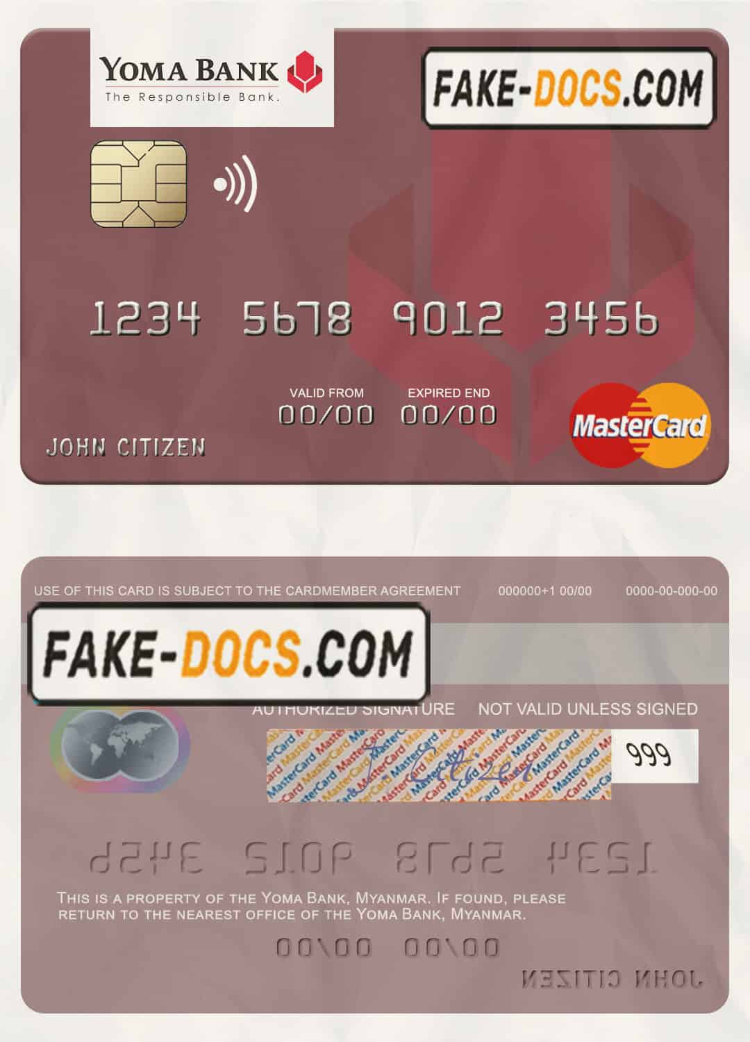 Myanmar Yoma Bank Limited mastercard, fully editable template in PSD format Myanmar Yoma Bank Limited mastercard, fully editable template in PSD format