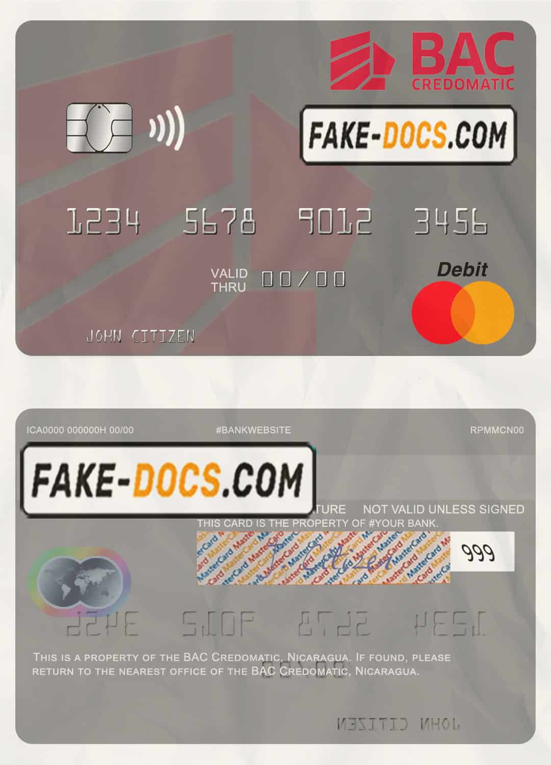 Nicaragua BAC Credomatic mastercard credit card template in PSD format Nicaragua BAC Credomatic mastercard credit card template in PSD format