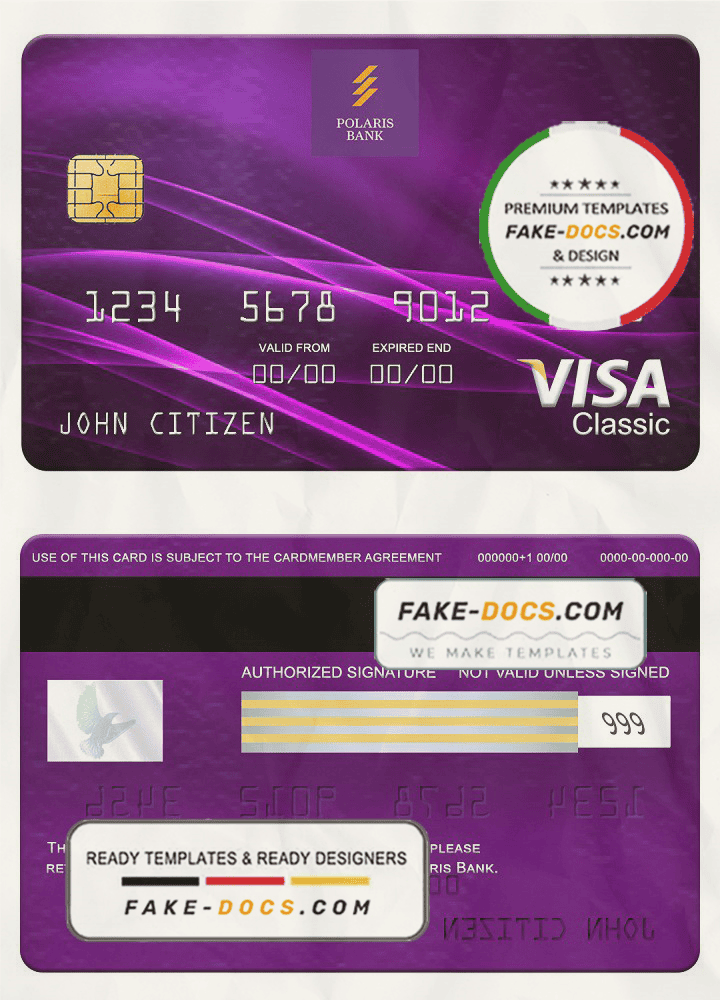 Nigeria Polaris bank visa classic card, fully editable template in PSD format Nigeria Polaris bank visa classic card, fully editable template in PSD format