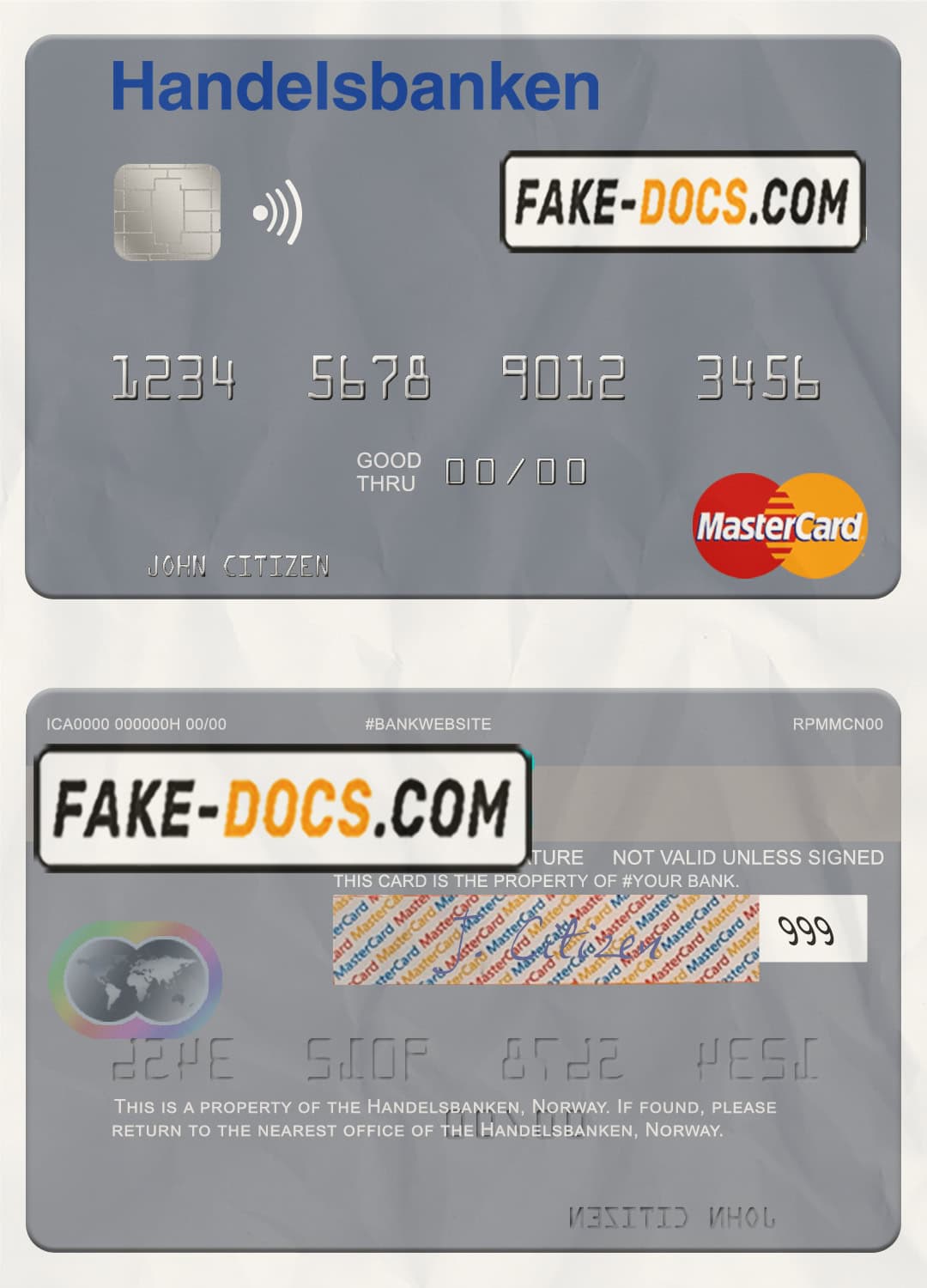 Norway Handelsbanken mastercard, fully editable template in PSD format Norway Handelsbanken mastercard, fully editable template in PSD format