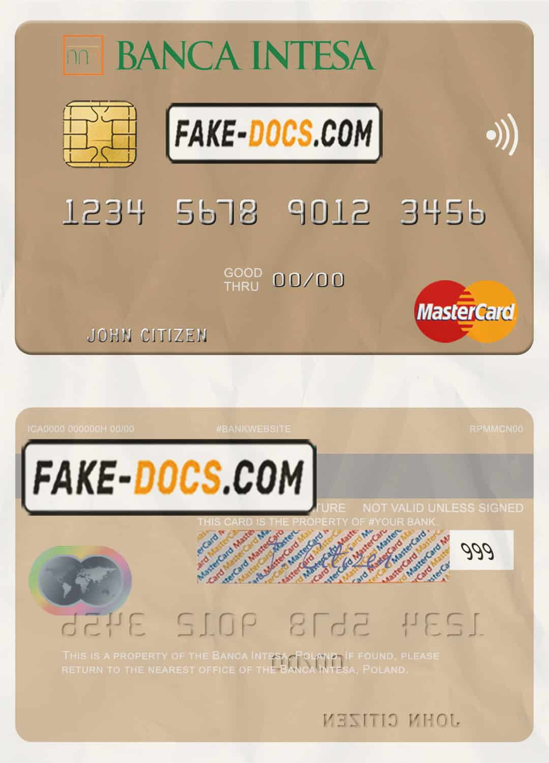 Poland Banca Intesa mastercard, fully editable template in PSD format Poland Banca Intesa mastercard, fully editable template in PSD format