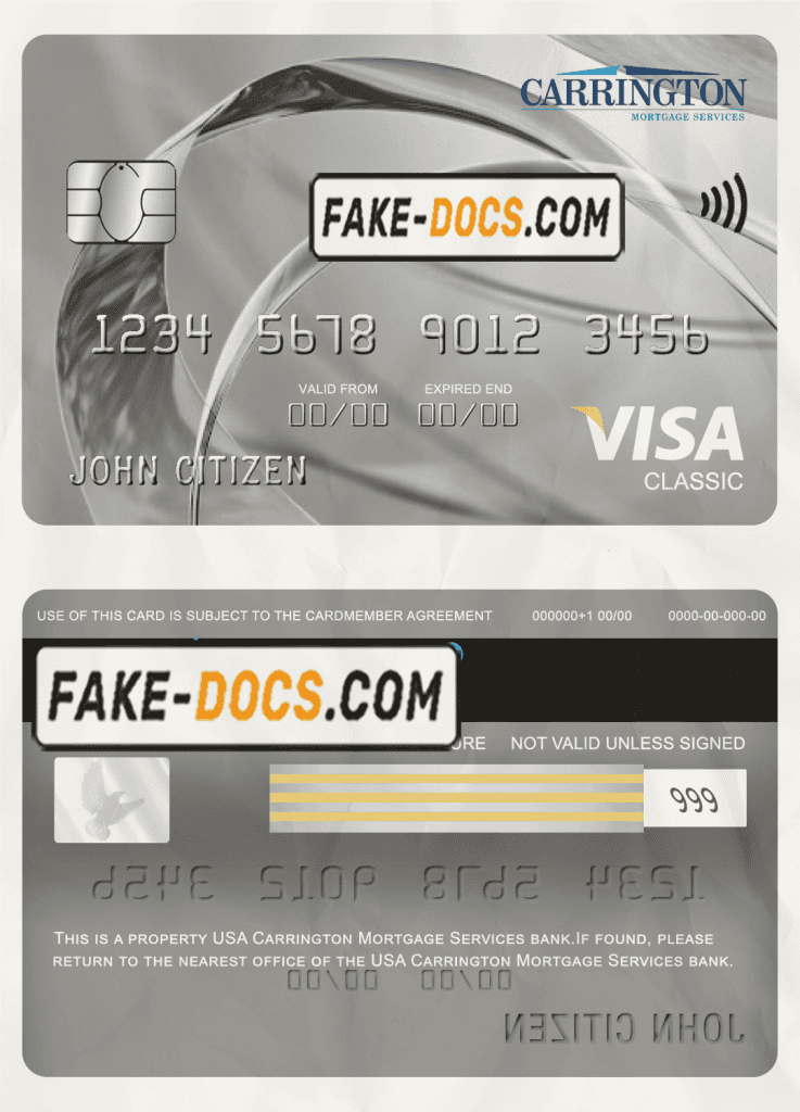 USA Carrington Mortgage Services bank visa classic card fully editable