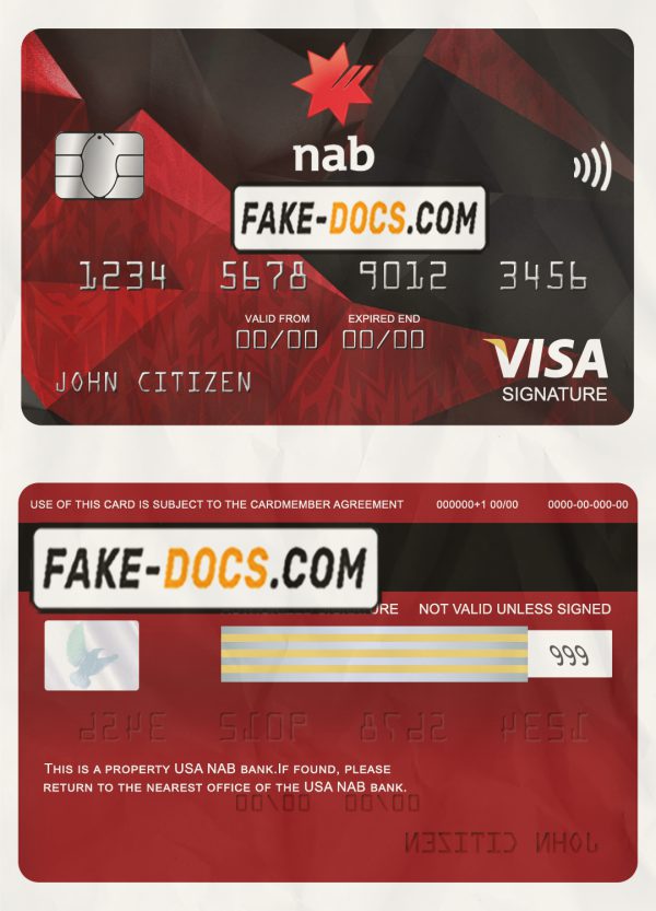 USA NAB bank visa signature card fully editable template in PSD format scan