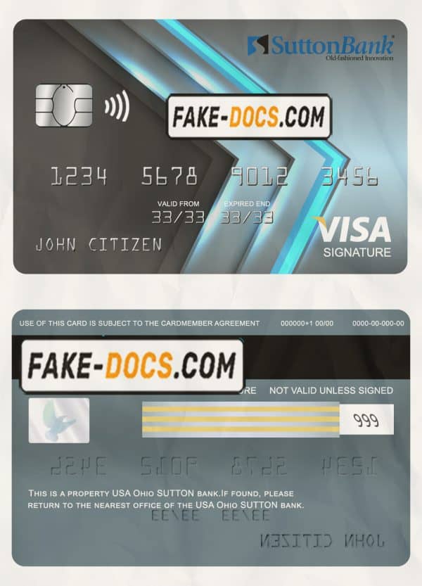 USA Ohio SUTTON bank visa signature card fully editable template in PSD