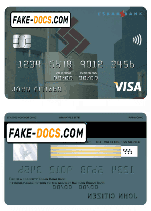 Bahrain Eskan bank visa card template in PSD format, fully editable