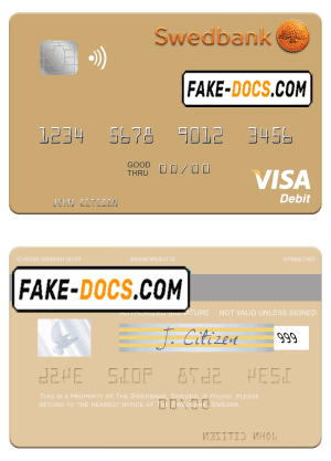 Sweden Swedbank visa debit card template in PSD format Sweden Swedbank visa debit card template in PSD format