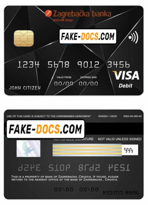 Croatia Zagrebacka bank visa credit card template in PSD format, fully editable