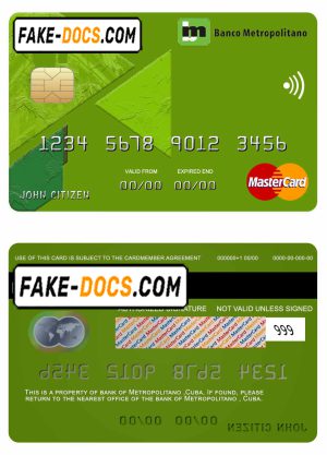 Cuba Metropolitan bank mastercard credit card template in PSD format, fully editable