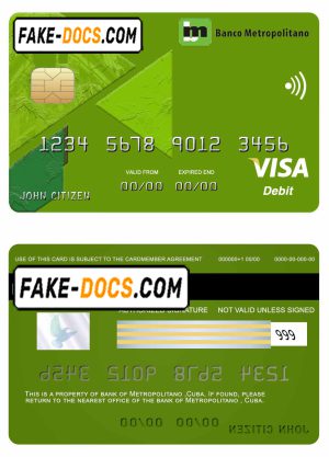 Cuba Metropolitan bank visa credit card template in PSD format, fully editable