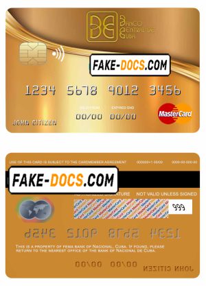 Cuba Nacional bank mastercard credit card template in PSD format, fully editable